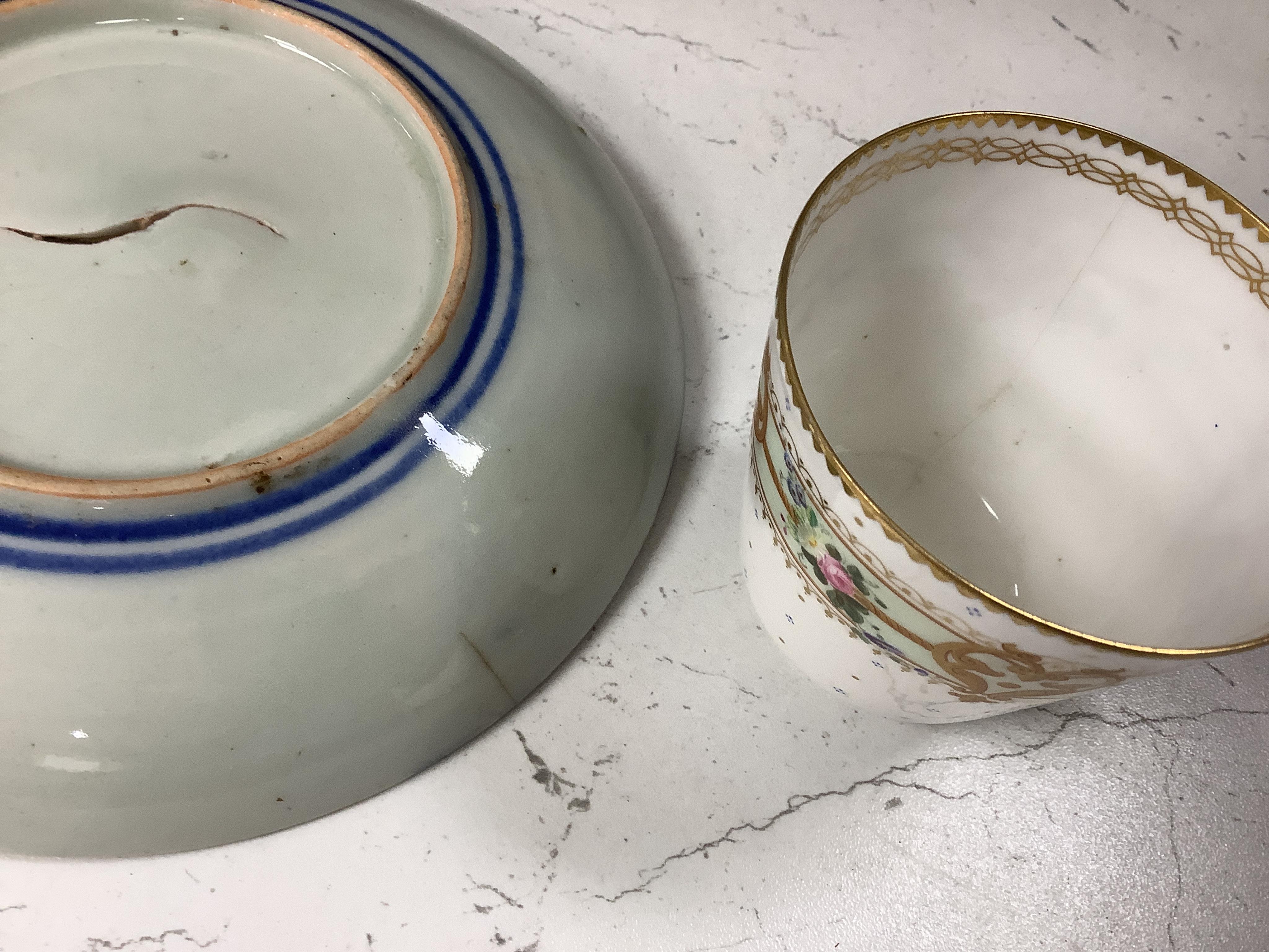 A Chinese ginger jar, Samson ginger jar, Hilditch cup and saucer, other tableware to include coffee cans, largest 15cm high